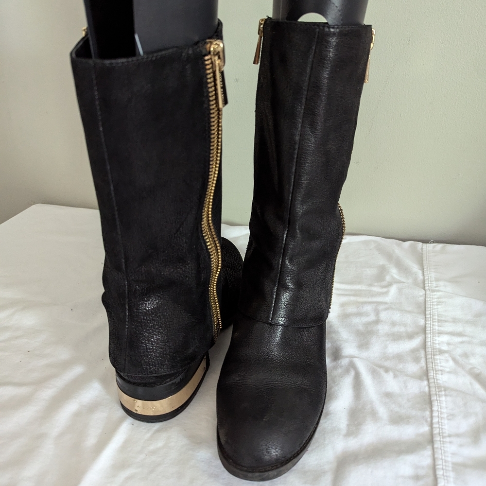 Vince Camuto black leather fold over military boots size 8